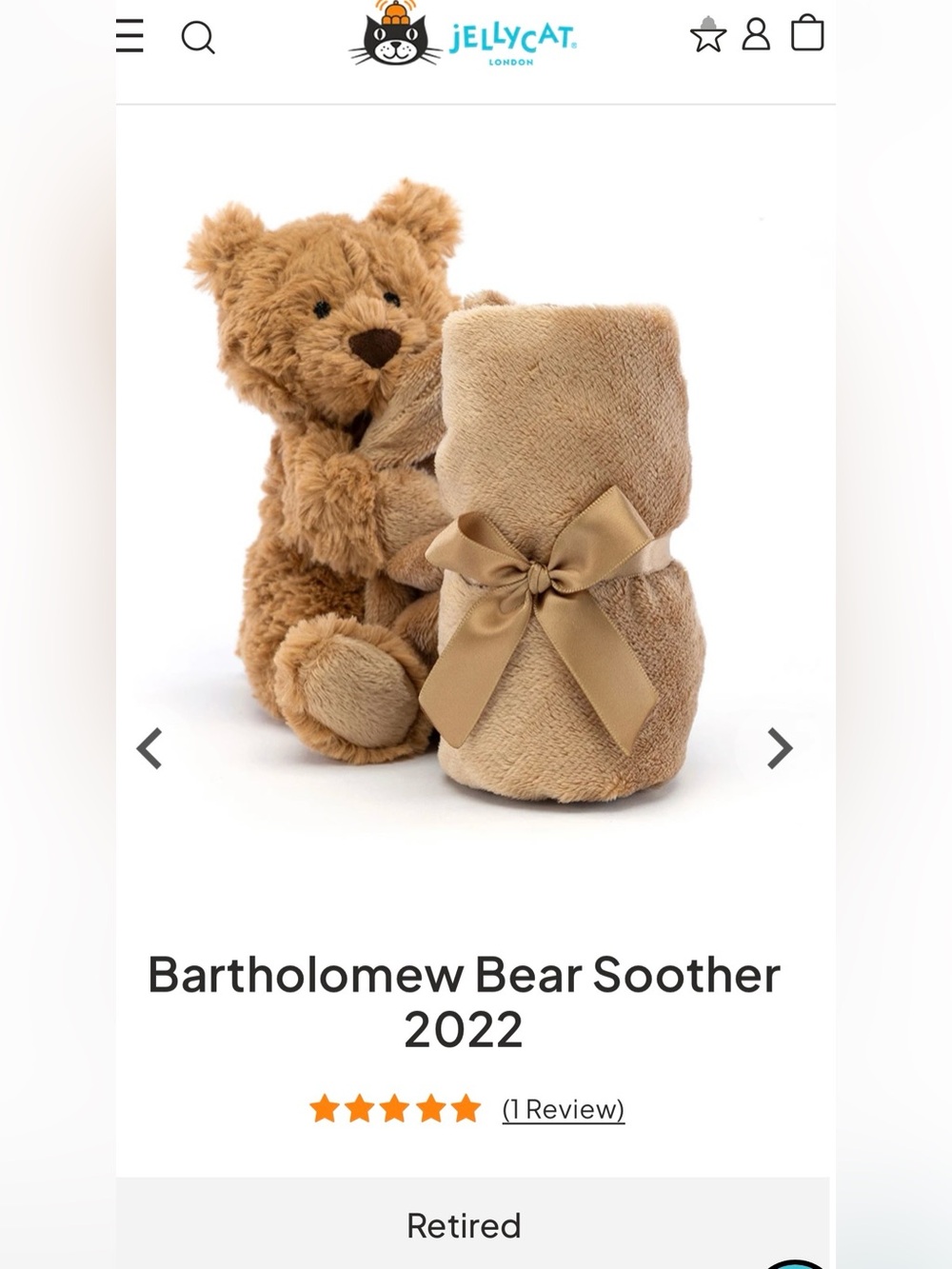 Jellycat Bartholomew Bear Soother in tan and cream